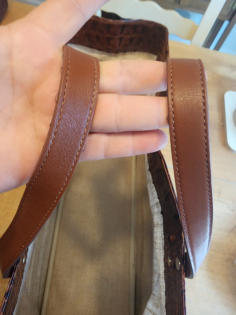 Brahmin Meredith tote bag featuring burlap construction  croc-embossed leather - Picture 16 of 16